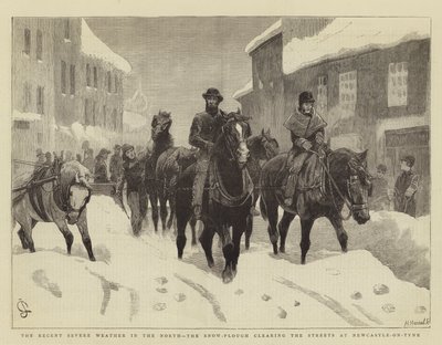Het recente strenge weer in het noorden, de sneeuwploeg die de straten van Newcastle-on-Tyne schoonmaakt door John Charlton